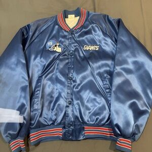 Vintage 80s New York Giants Chalk Line Snap Button Satin Bomber Jacket